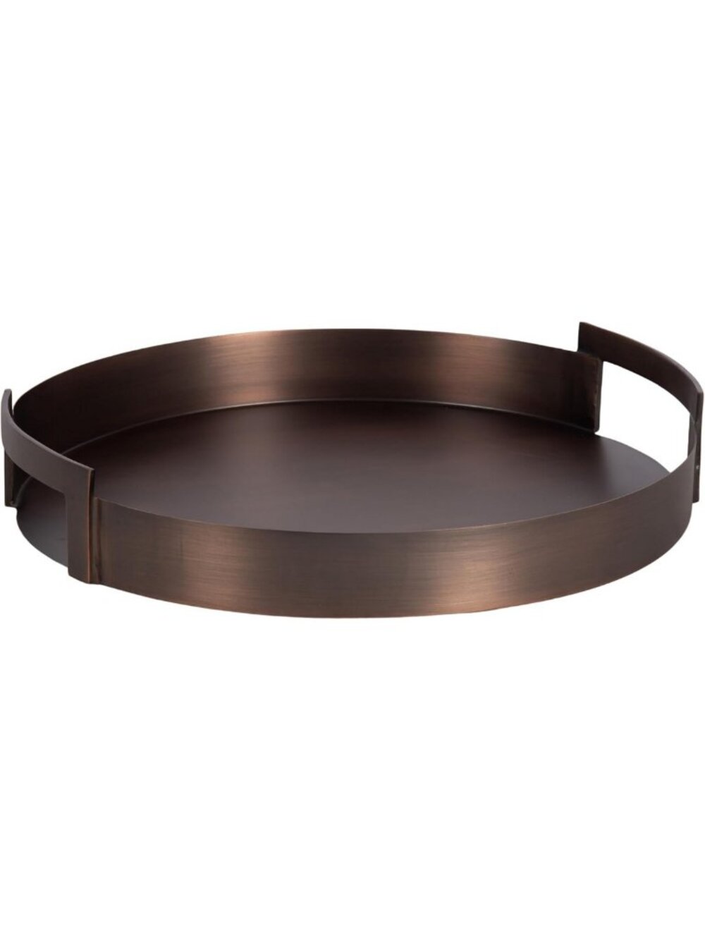 Transitional Metal Round Tray - 15" Bronze Decorative Serving Tray with Handles